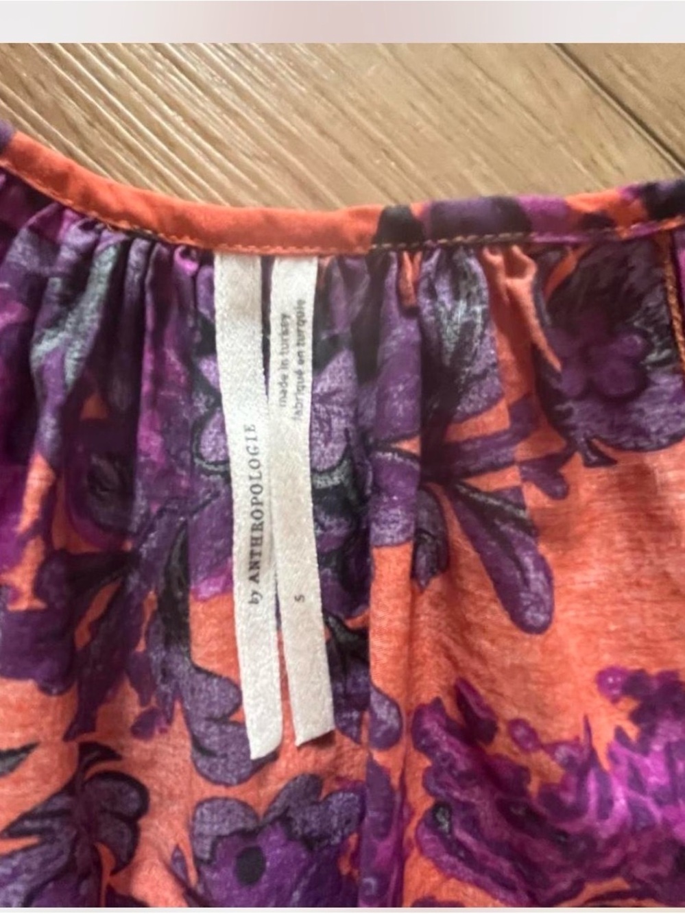 Anthropologie Maeve Floral Puff Sleeve Midi Dress Orange Purple Size Small - Picture 6 of 8